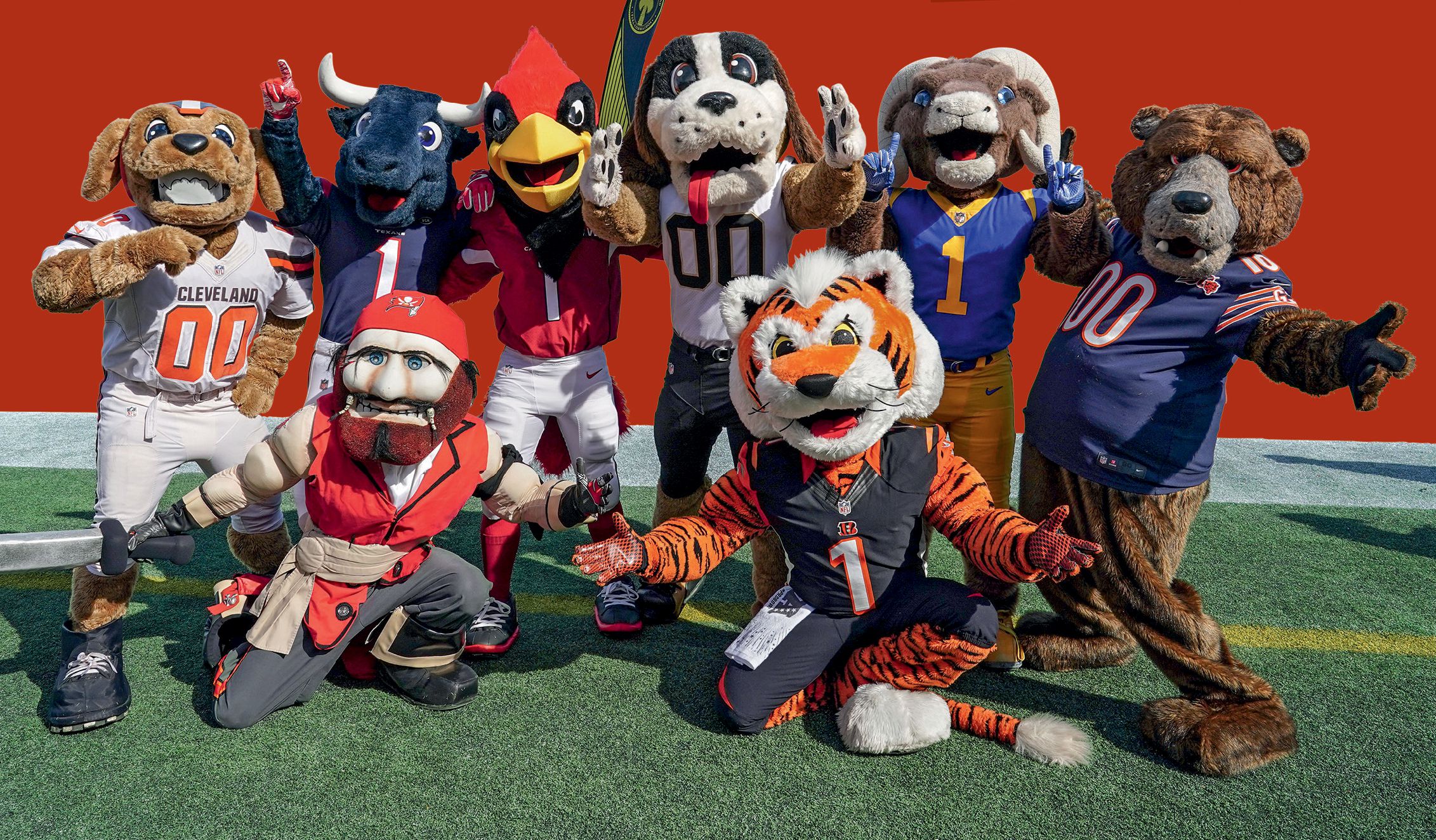 American team mascots on a football field