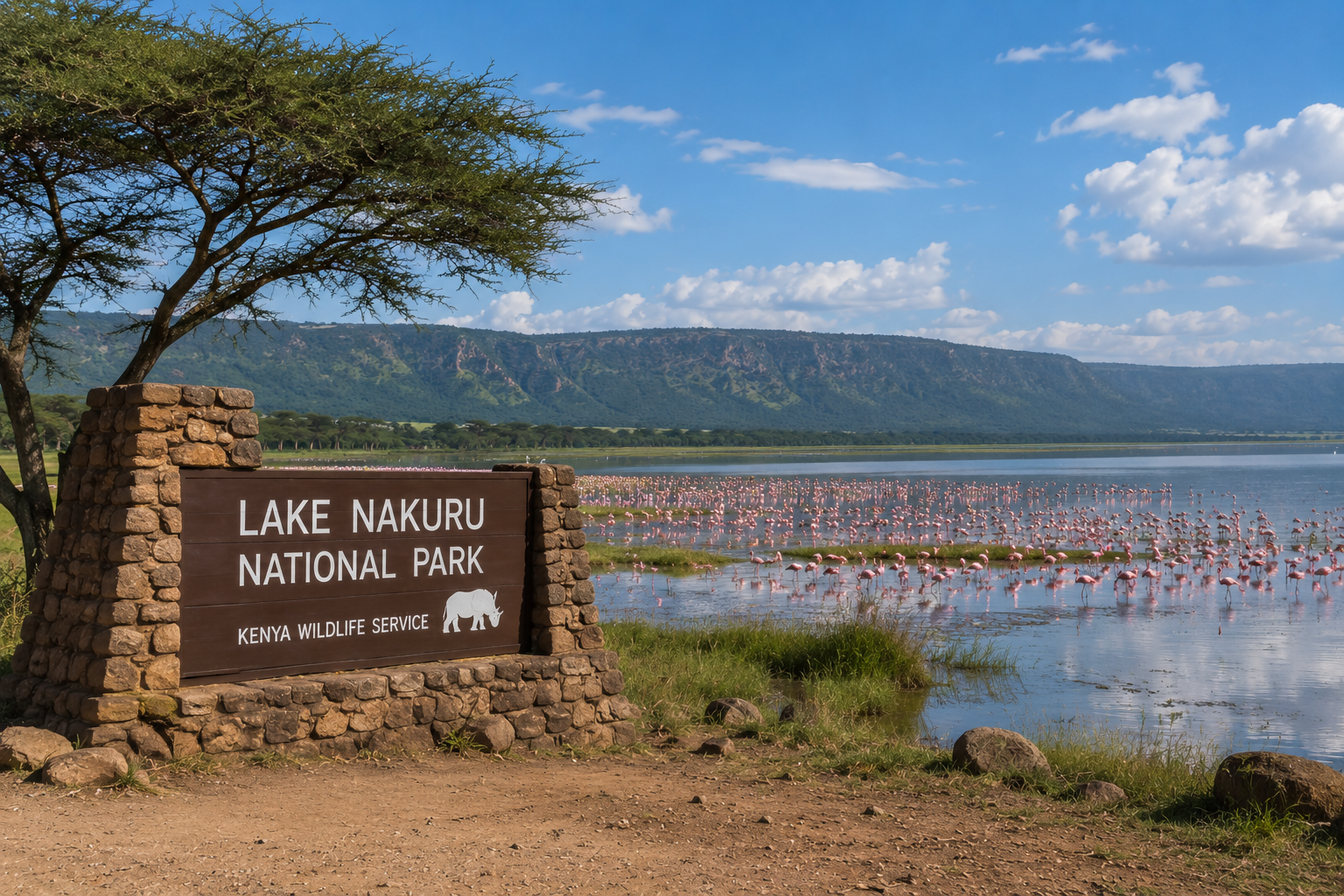 Lake Nakuru and its pink flamingos