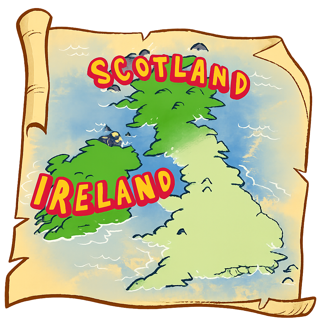 Map showing Ireland and Scotland