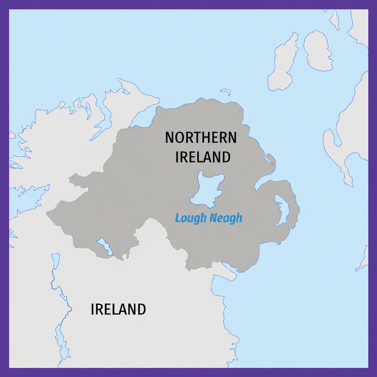 Map of Northern Ireland showing the location of Lough Neagh
