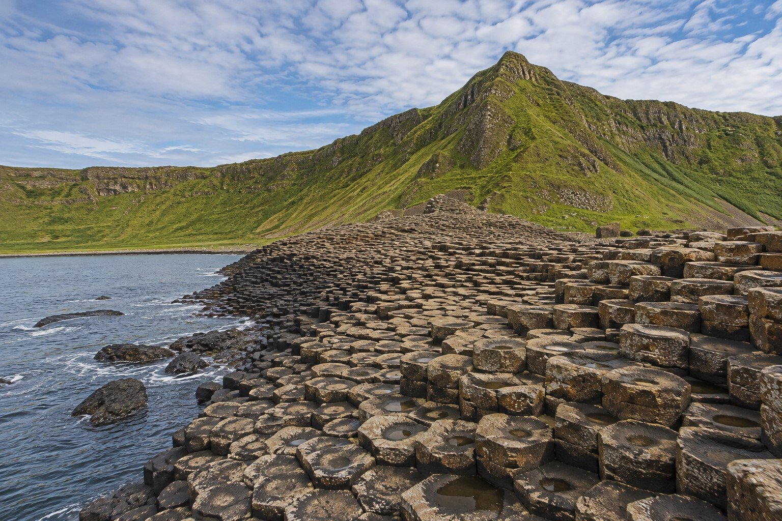 The hexagonal basalt columns on the Antrim coast