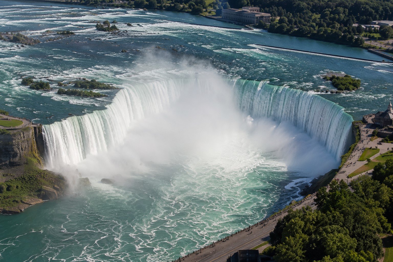 The waterfall and its spray