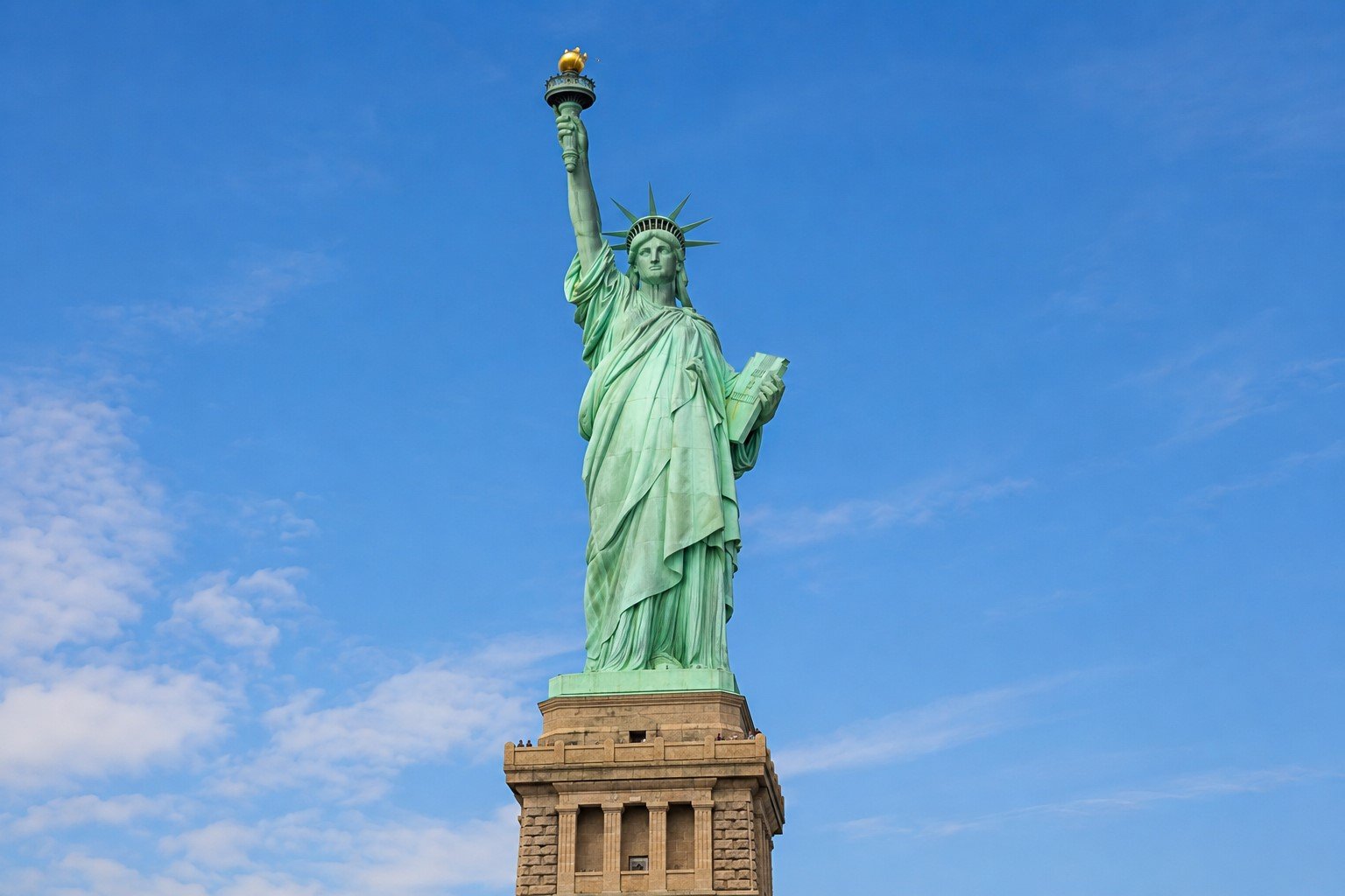 The statue against a blue sky, New York